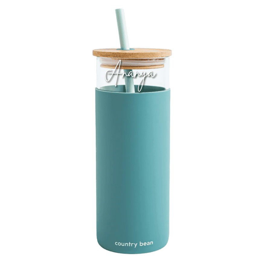Glass Tumbler with Silicon Straw (Free Personalisation)