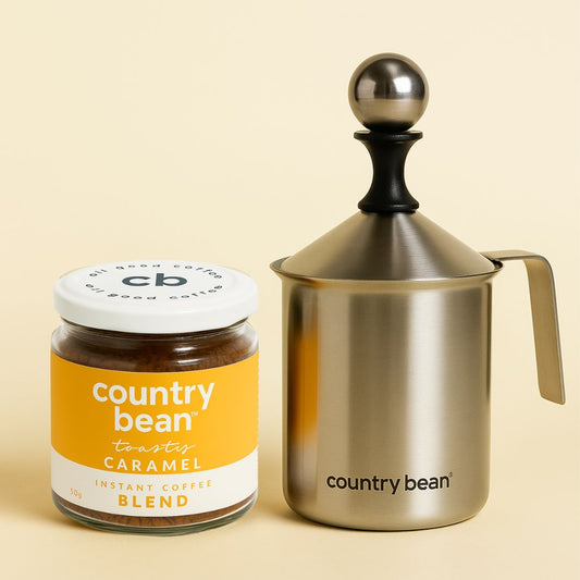 Milk Frother + Caramel 60% Arabica Coffee